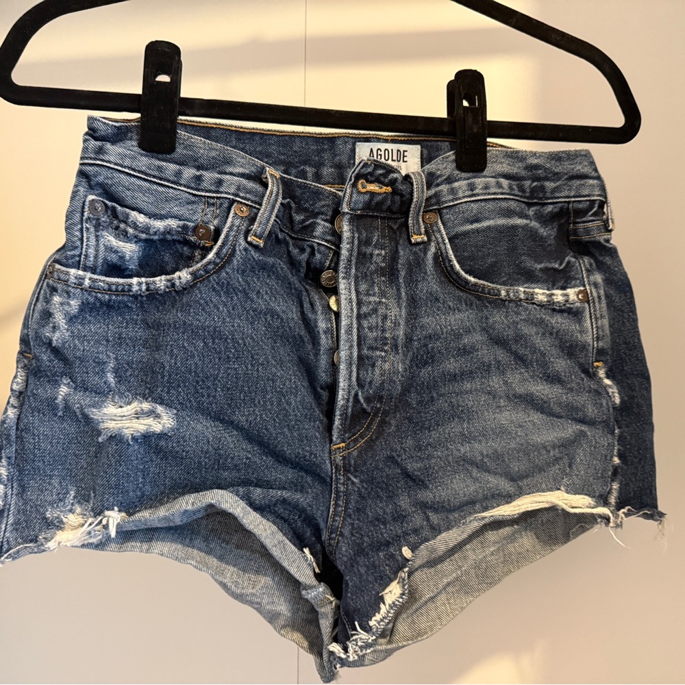 Agolde Blue Jean Shorts Distressed High-Waisted